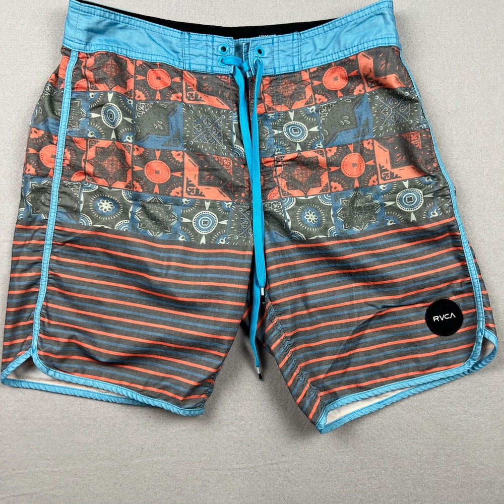 RVCA Men 30 Blue Mixed Print Vintage Stretch Board Shorts Swim Trunks